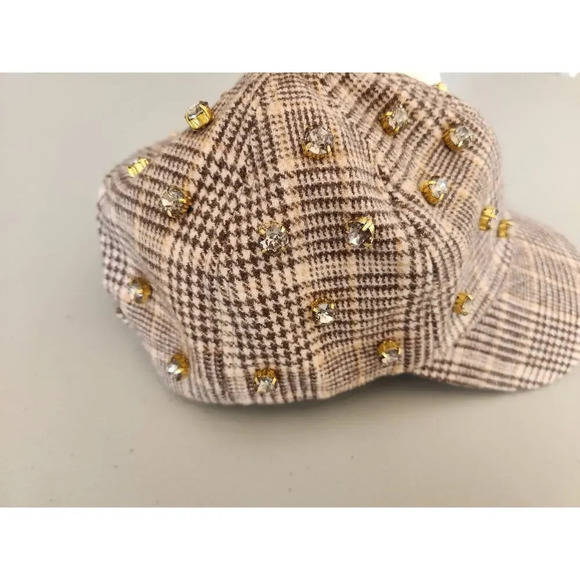NWT Lele Sadoughi Plaid Tweed Baseball Cap with Crystals